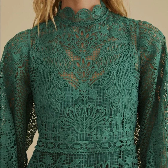 ✨WORN ONCE - FARM Rio Guipure Green Long Sleeve Maxi Dress Sz XS✨ - Picture 5 of 9